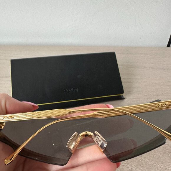 NWOT Fendi FF 0440/S Mirror Gold Sunglasses Rimless Frame Shield Shape - Picture 7 of 14